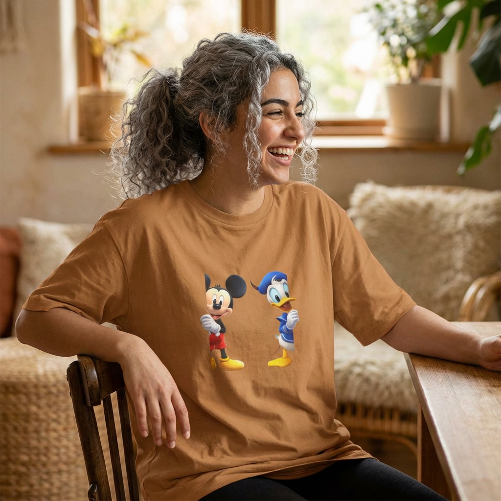 Mickey & Donald Graphic Tee — Oversized Boxy Cartoon Shirt