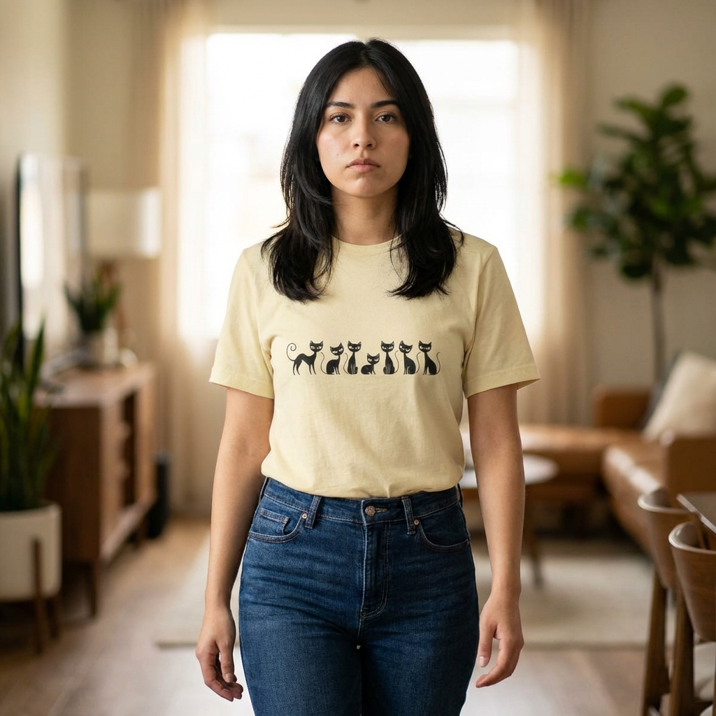 Minimalist Black Cats T‑Shirt — Cute Row of Cats Graphic Tee