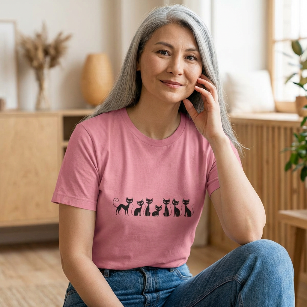Minimalist Black Cats T‑Shirt — Cute Row of Cats Graphic Tee
