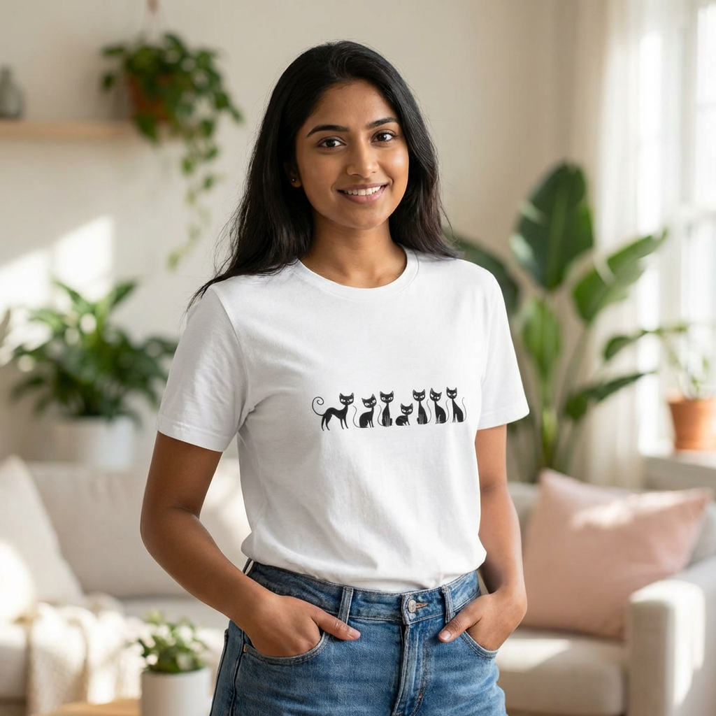 Minimalist Black Cats T‑Shirt — Cute Row of Cats Graphic Tee