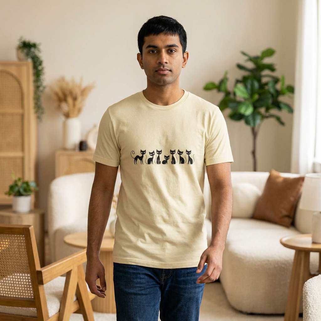 Minimalist Black Cats T‑Shirt — Cute Row of Cats Graphic Tee