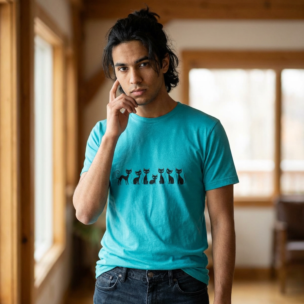 Minimalist Black Cats T‑Shirt — Cute Row of Cats Graphic Tee