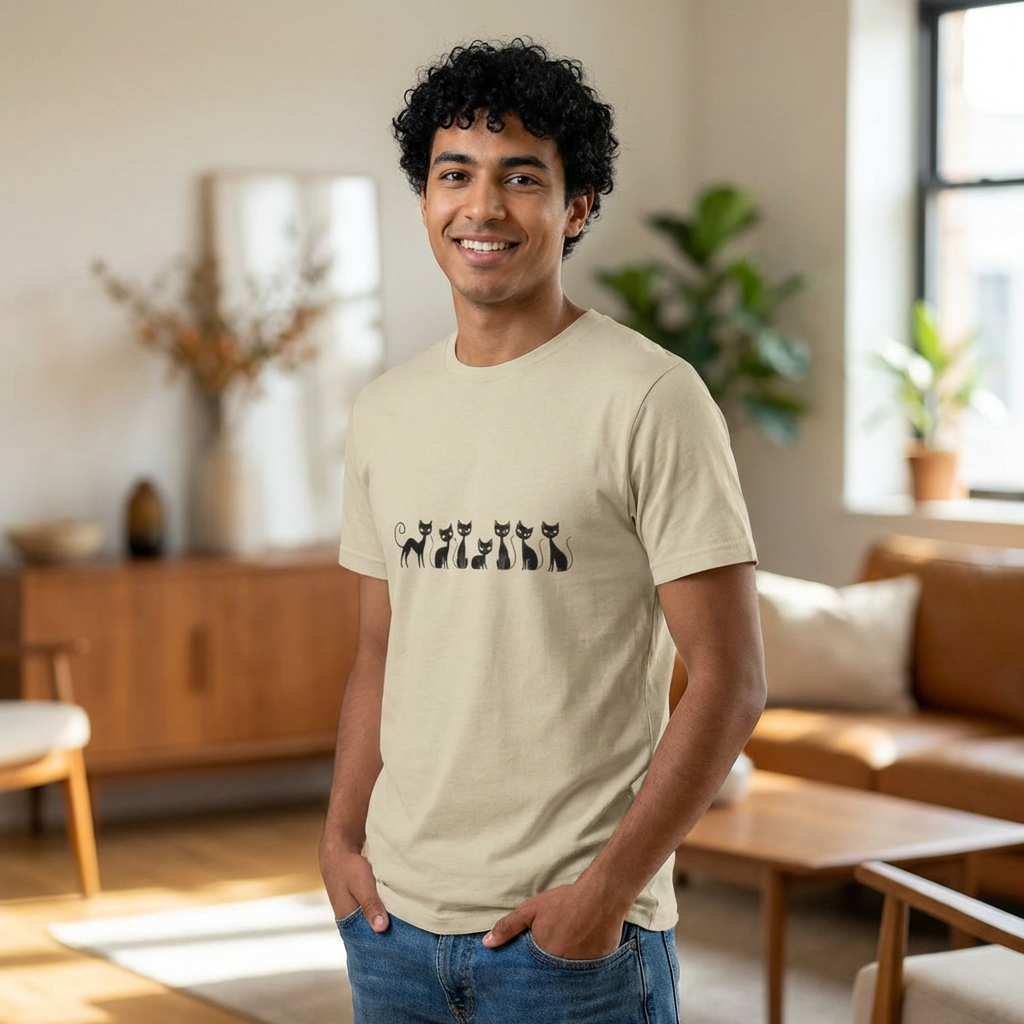 Minimalist Black Cats T‑Shirt — Cute Row of Cats Graphic Tee
