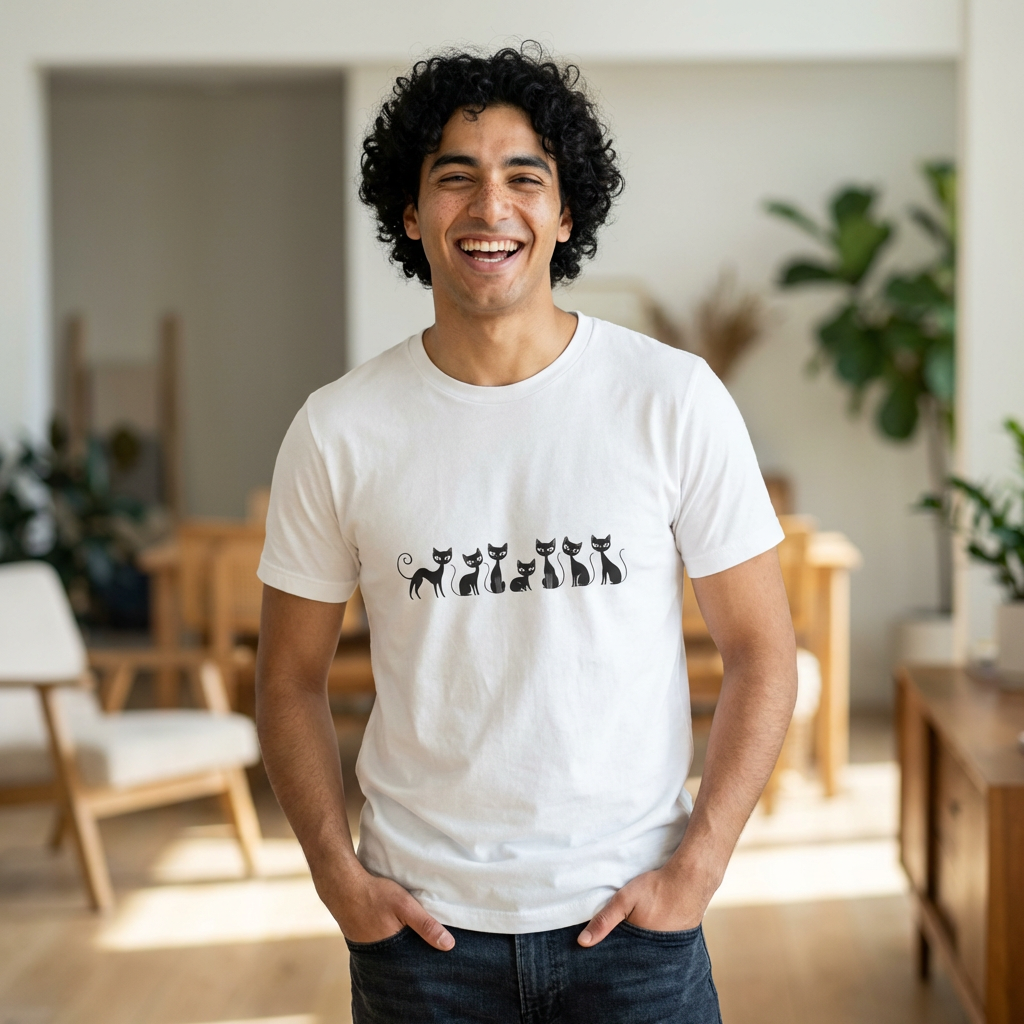 Minimalist Black Cats T‑Shirt — Cute Row of Cats Graphic Tee