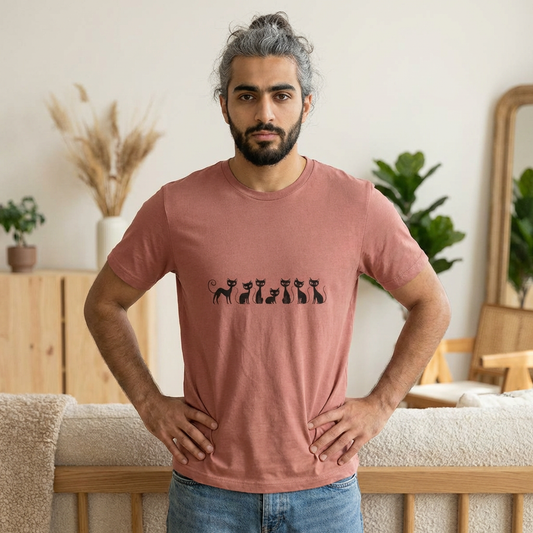 Minimalist Black Cats T‑Shirt — Cute Row of Cats Graphic Tee