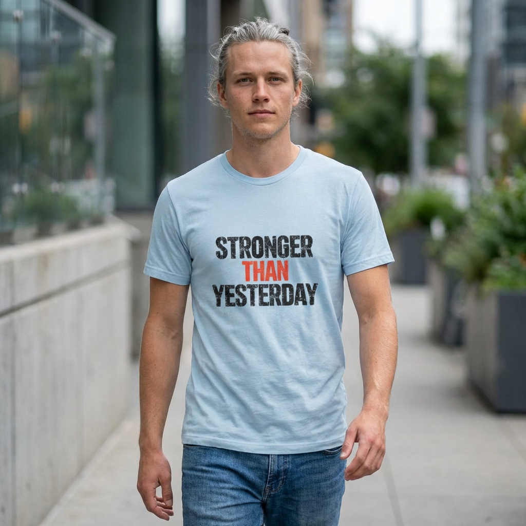 Stronger Than Yesterday T-Shirt — Motivational Workout Tee