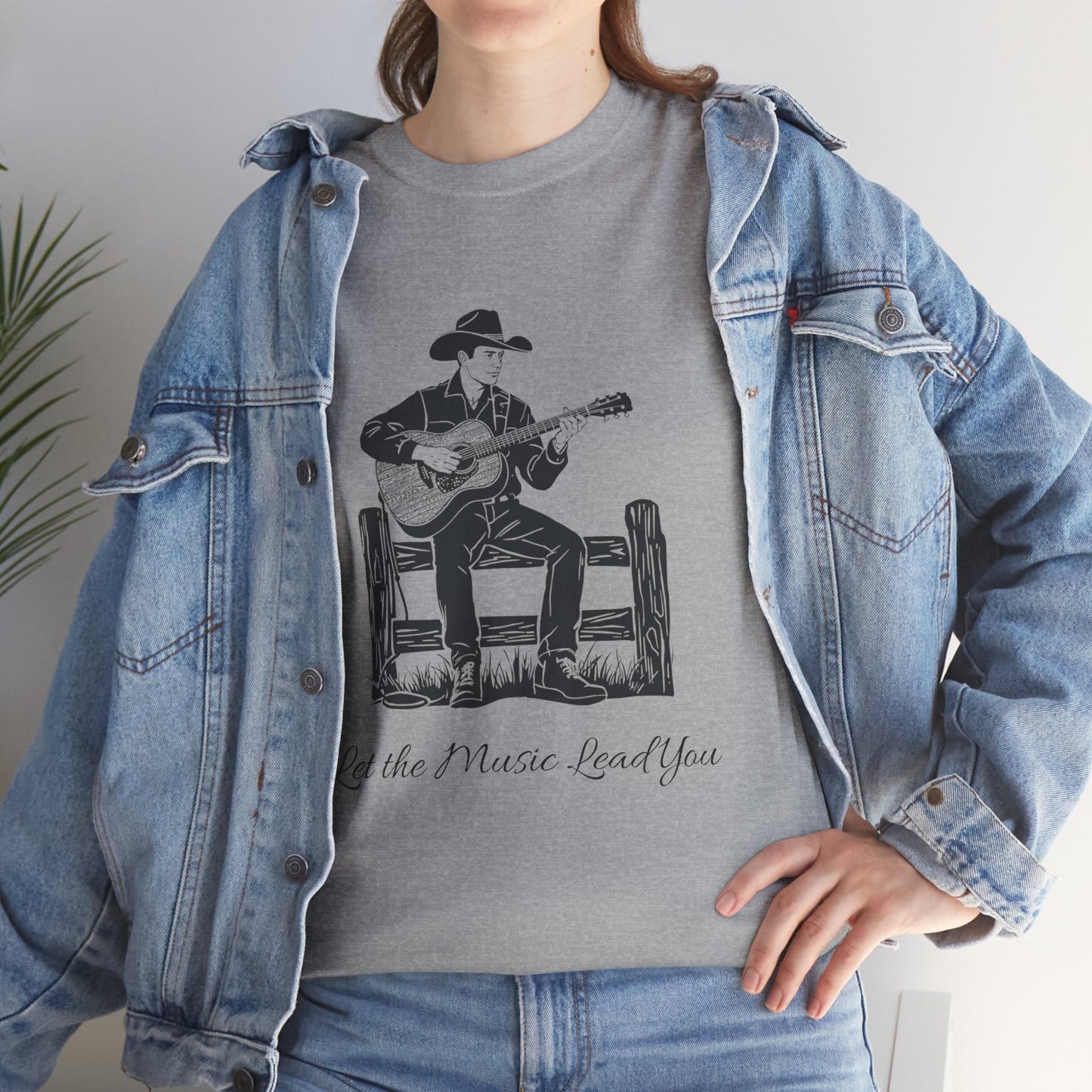 Guitar Cowboy T-Shirt — 'Let the Music Lead You' Country Western Tee