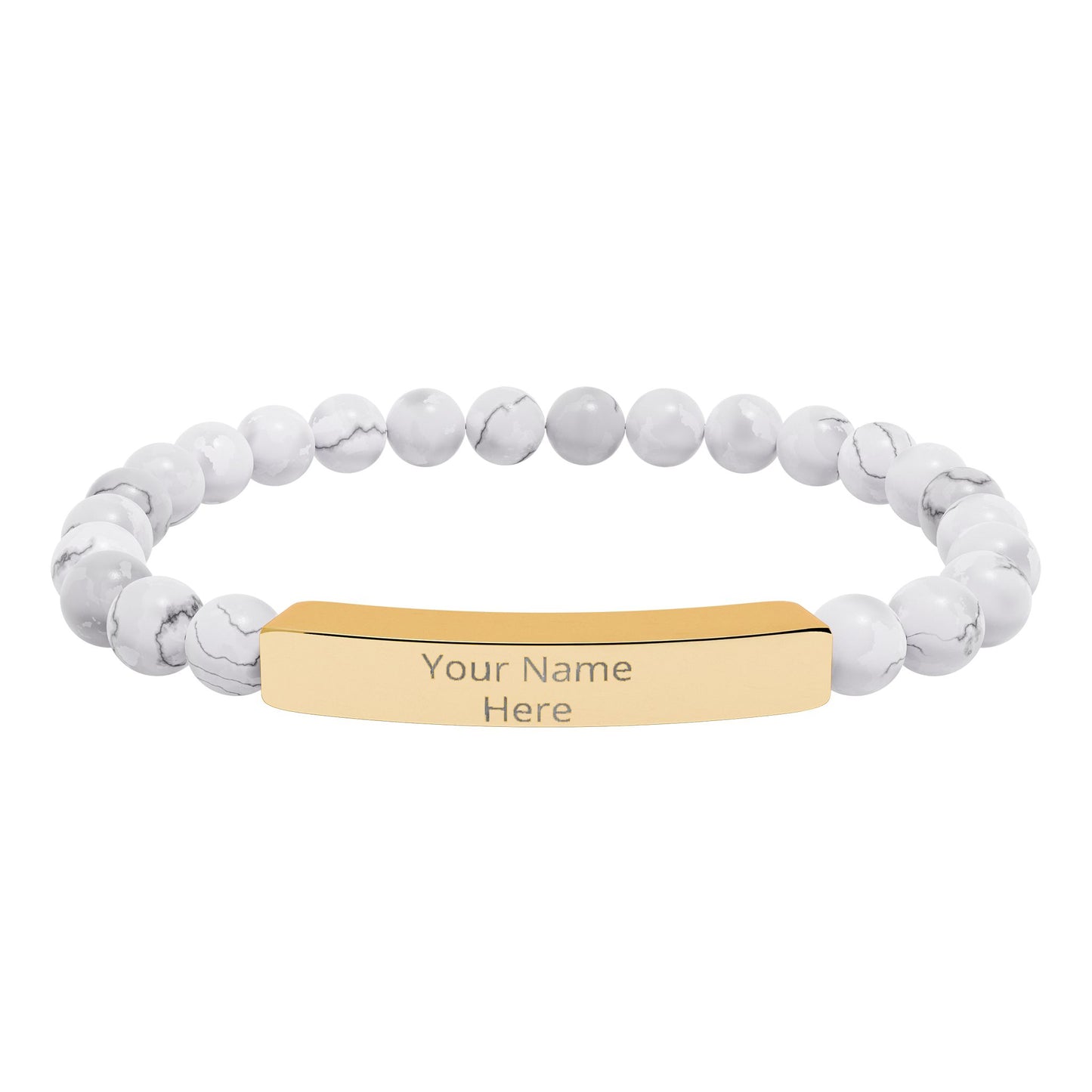 Personalized Engraved Stone Bar Bracelet – Custom Name Stretch Beaded Bracelet