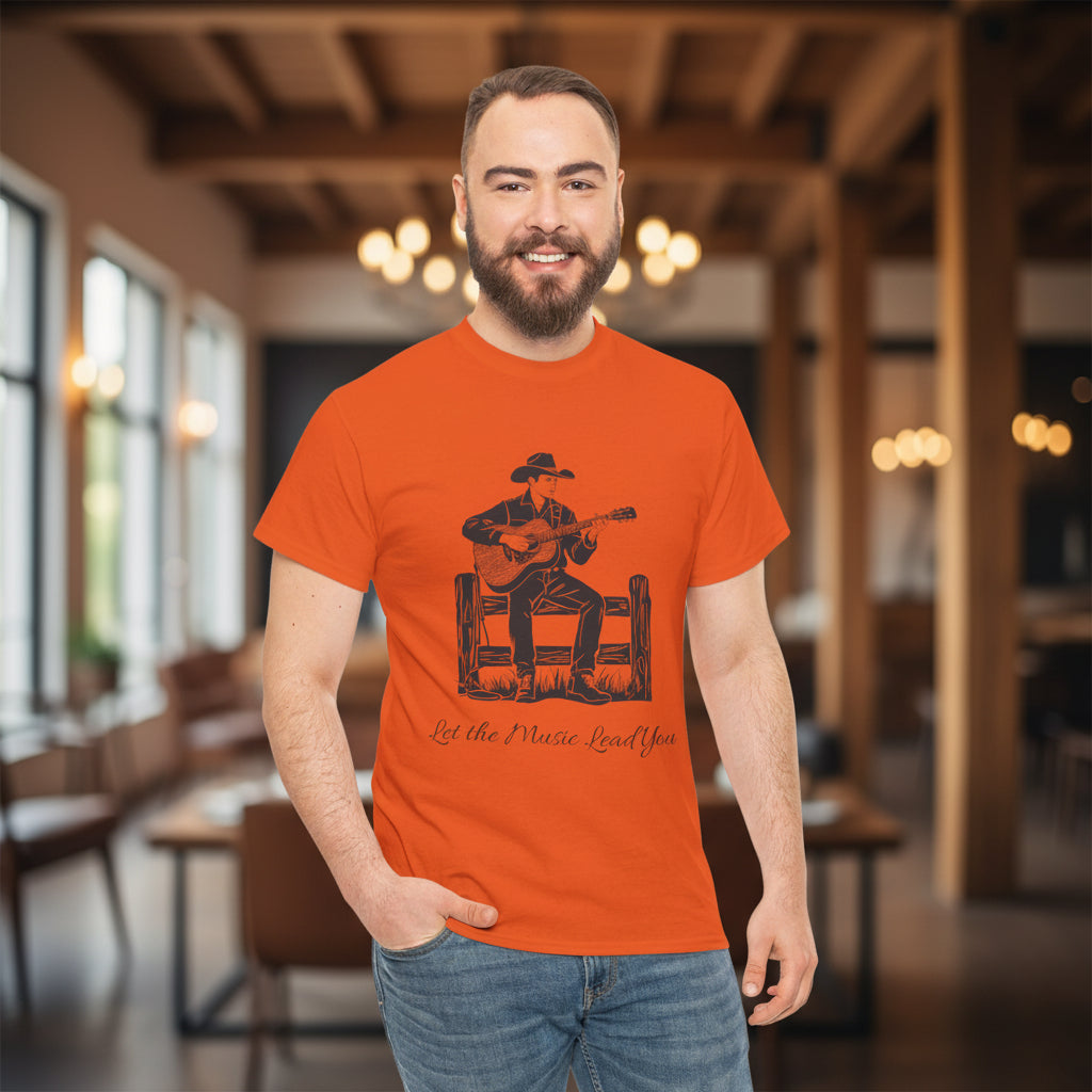 Guitar Cowboy T-Shirt — 'Let the Music Lead You' Country Western Tee