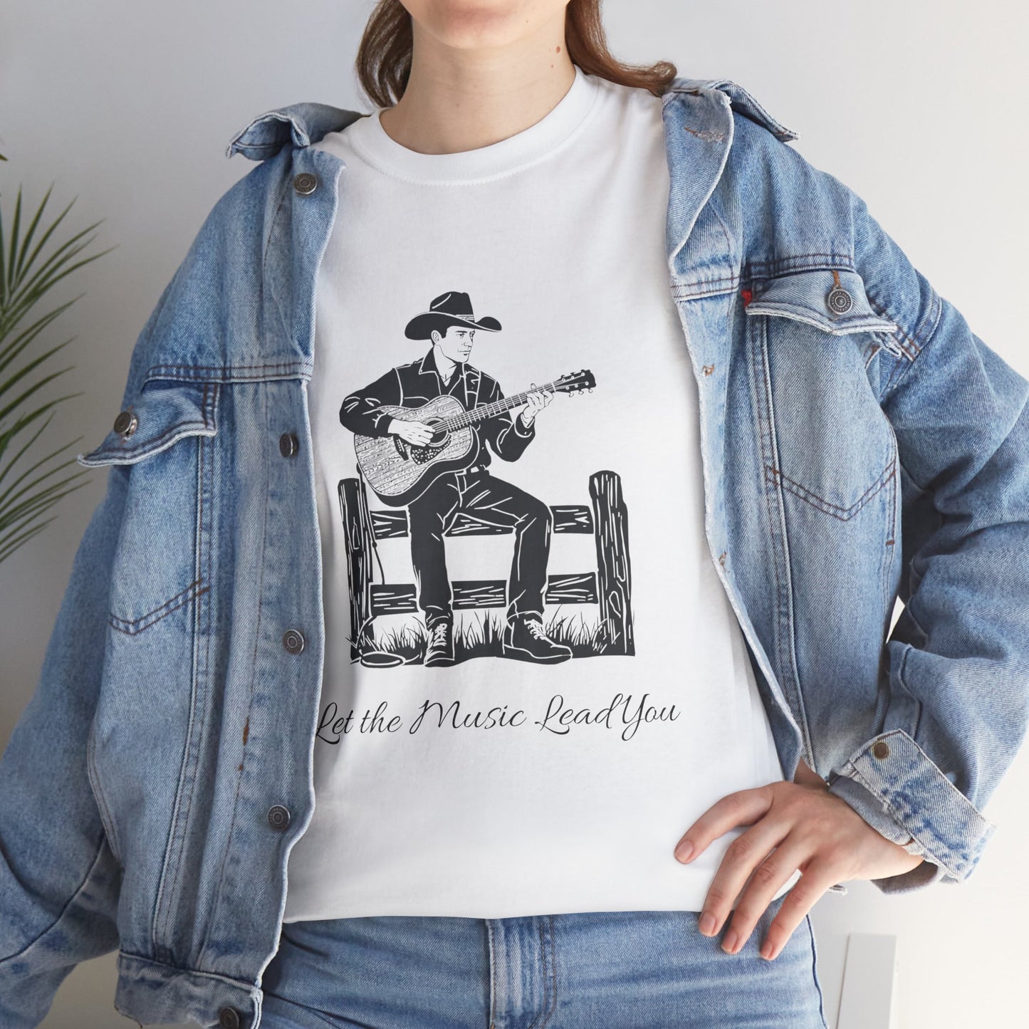 Guitar Cowboy T-Shirt — 'Let the Music Lead You' Country Western Tee