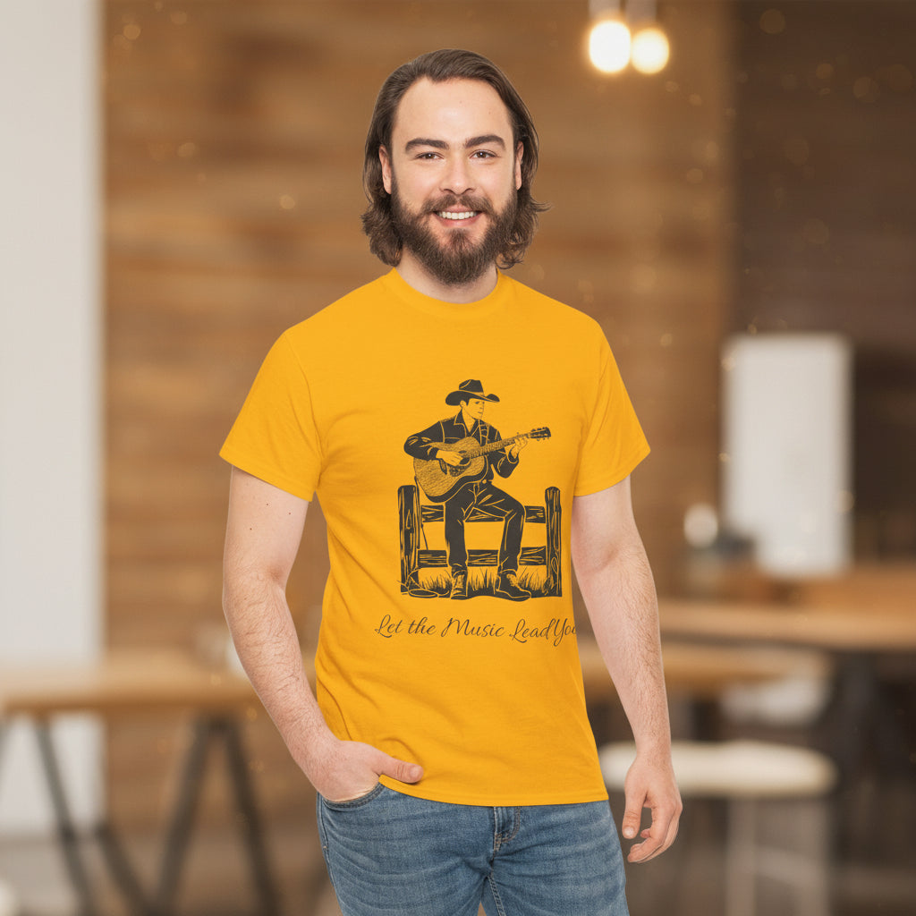 Guitar Cowboy T-Shirt — 'Let the Music Lead You' Country Western Tee