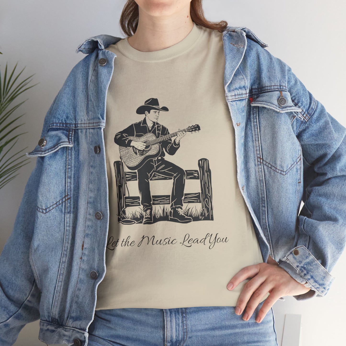 Guitar Cowboy T-Shirt — 'Let the Music Lead You' Country Western Tee
