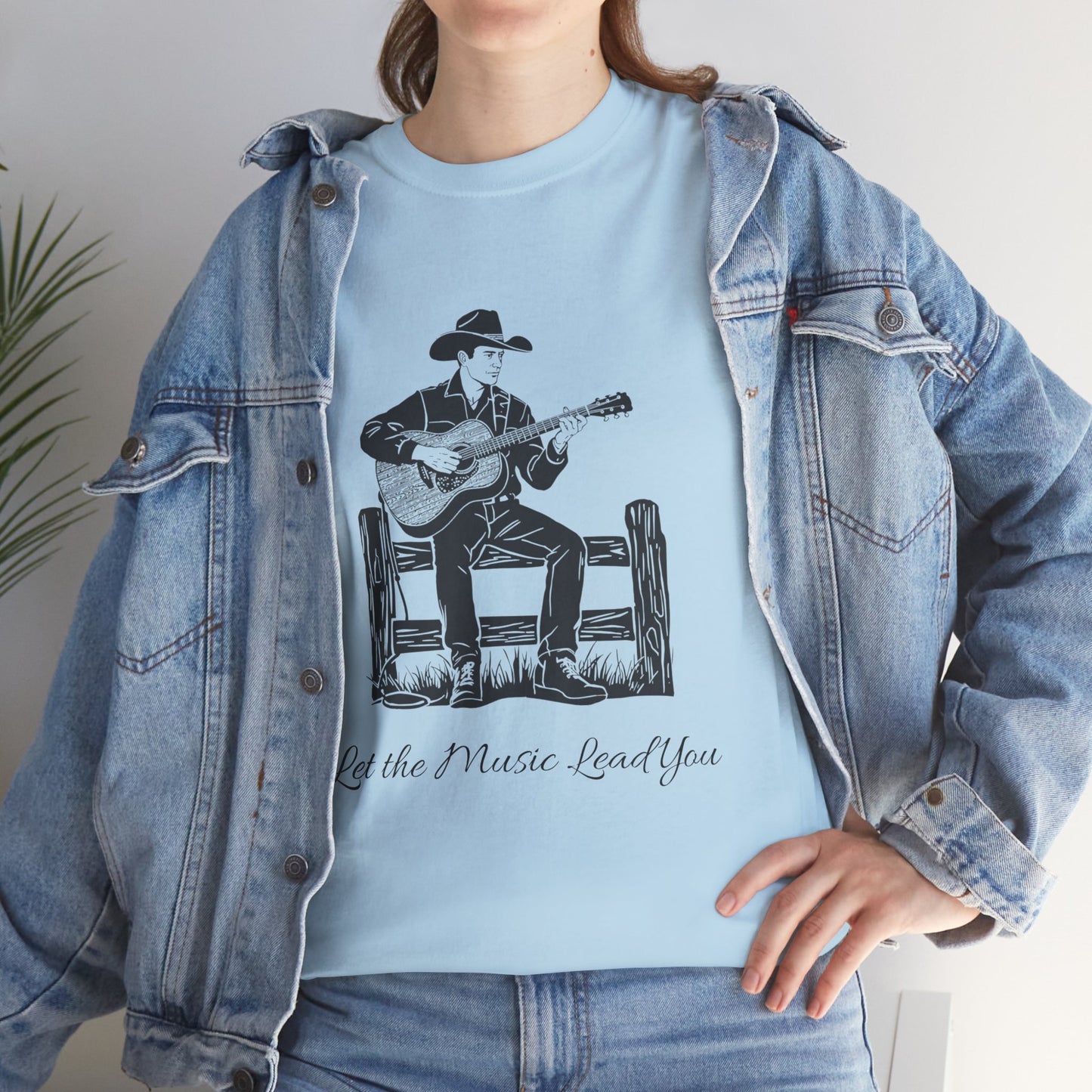 Guitar Cowboy T-Shirt — 'Let the Music Lead You' Country Western Tee