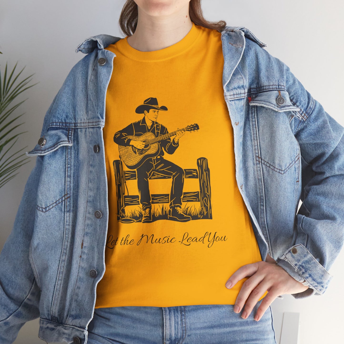 Guitar Cowboy T-Shirt — 'Let the Music Lead You' Country Western Tee