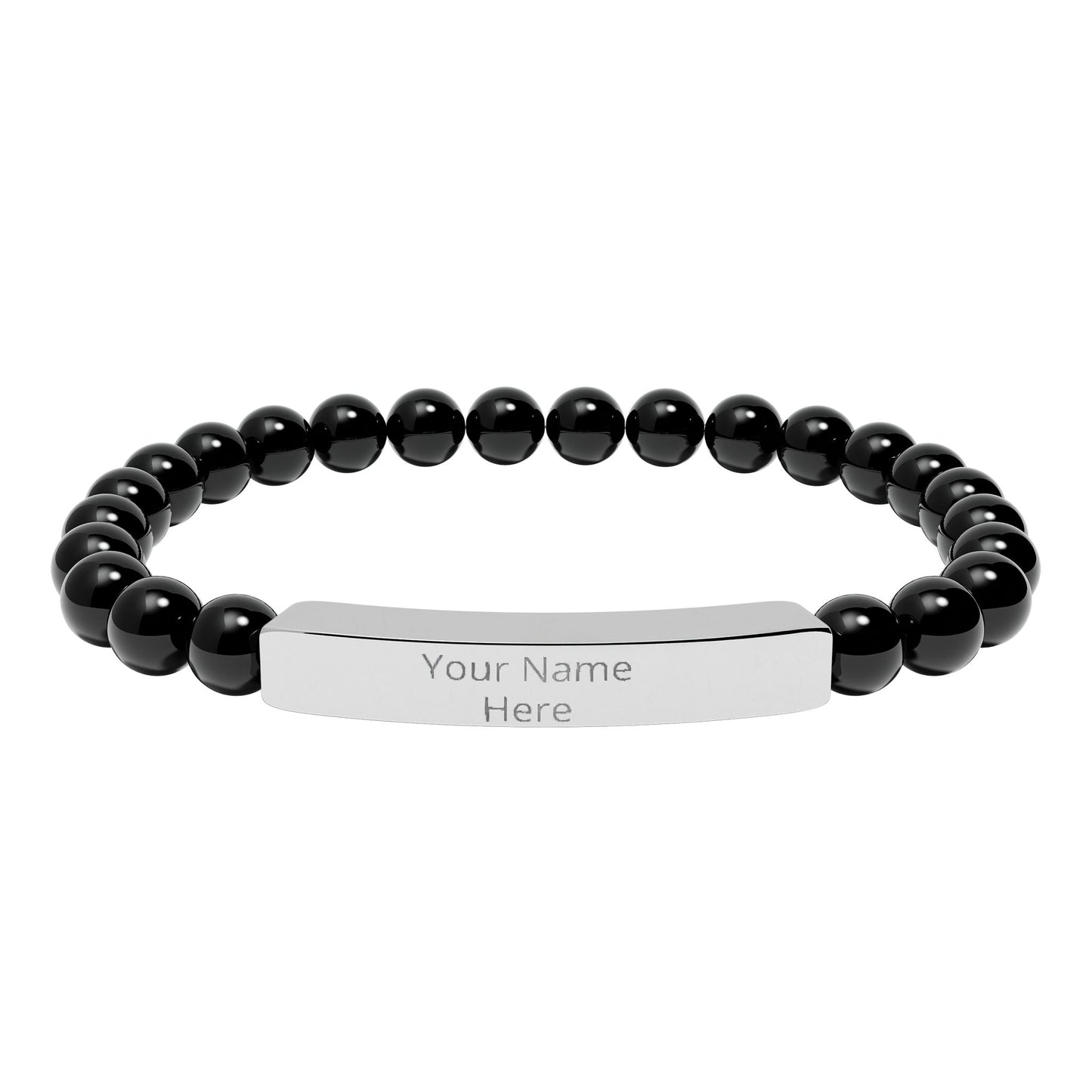 Personalized Engraved Stone Bar Bracelet – Custom Name Stretch Beaded Bracelet