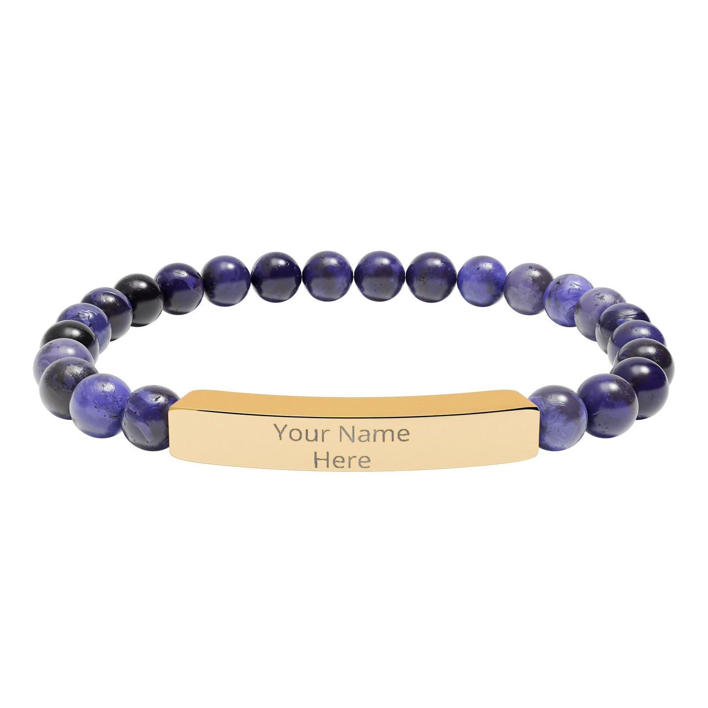 Personalized Engraved Stone Bar Bracelet – Custom Name Stretch Beaded Bracelet