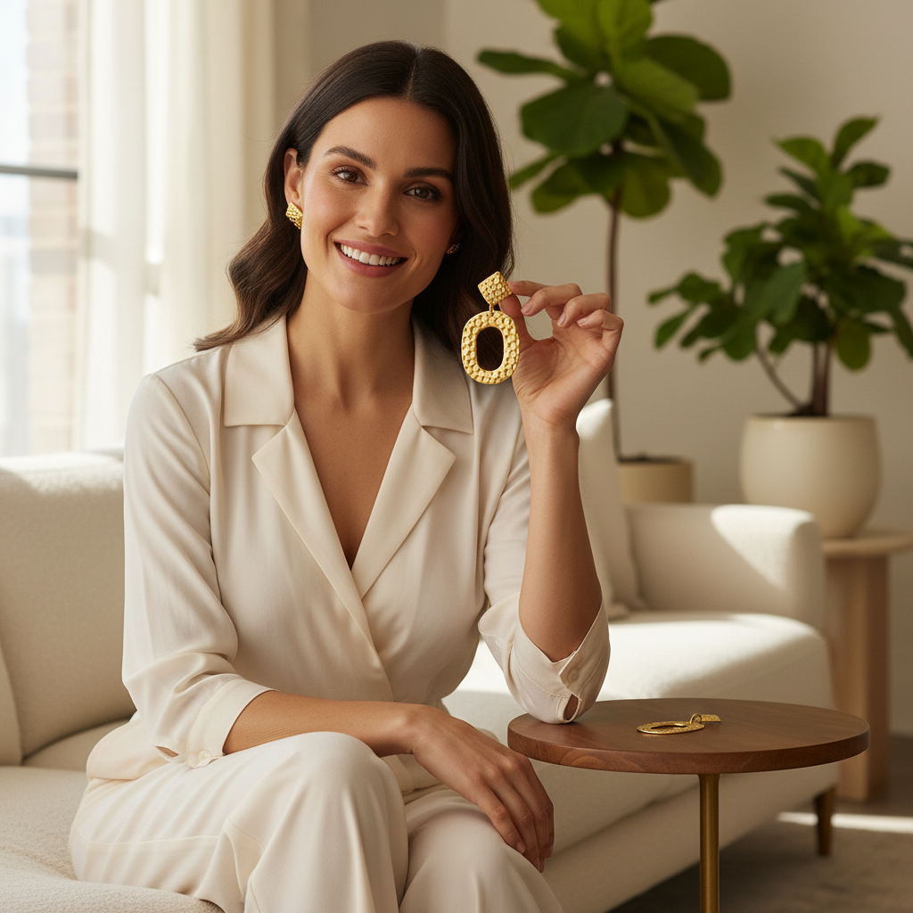 Hammered Gold Oval Statement Earrings