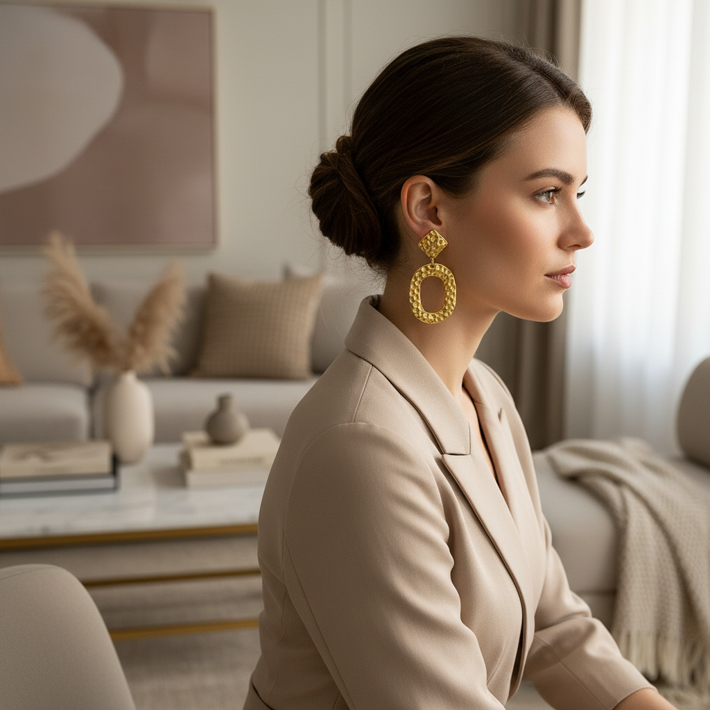 Hammered Gold Oval Statement Earrings