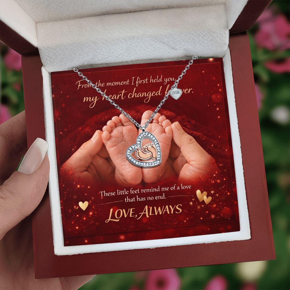 Baby Feet Heart Necklace - Sterling Silver Rose Gold | New Mom & Mother's Day Gift