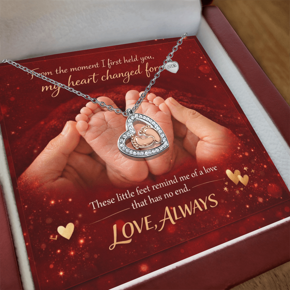 Baby Feet Heart Necklace - Sterling Silver Rose Gold | New Mom & Mother's Day Gift