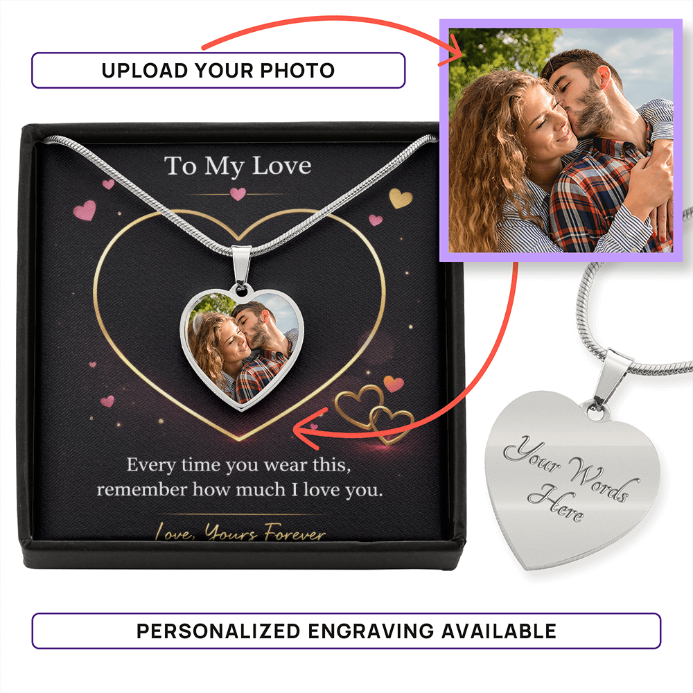 Personalized Heart Photo Necklace – Custom Love Pendant in Surgical Steel & 18K Gold Finish