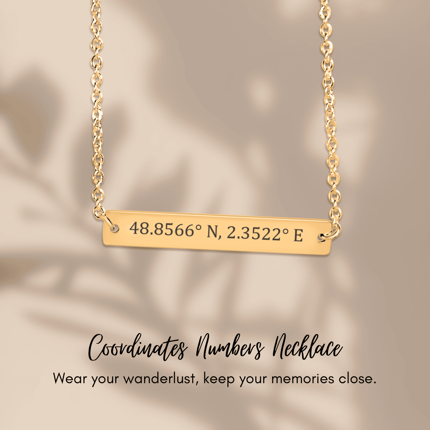 Personalized Coordinate Number Horizontal Bar Necklace – Custom Latitude Longitude Location Jewelry Gift