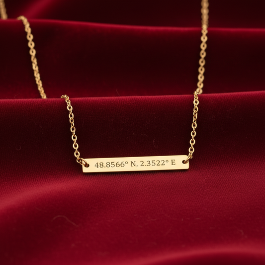 Personalized Coordinate Number Horizontal Bar Necklace – Custom Latitude Longitude Location Jewelry Gift