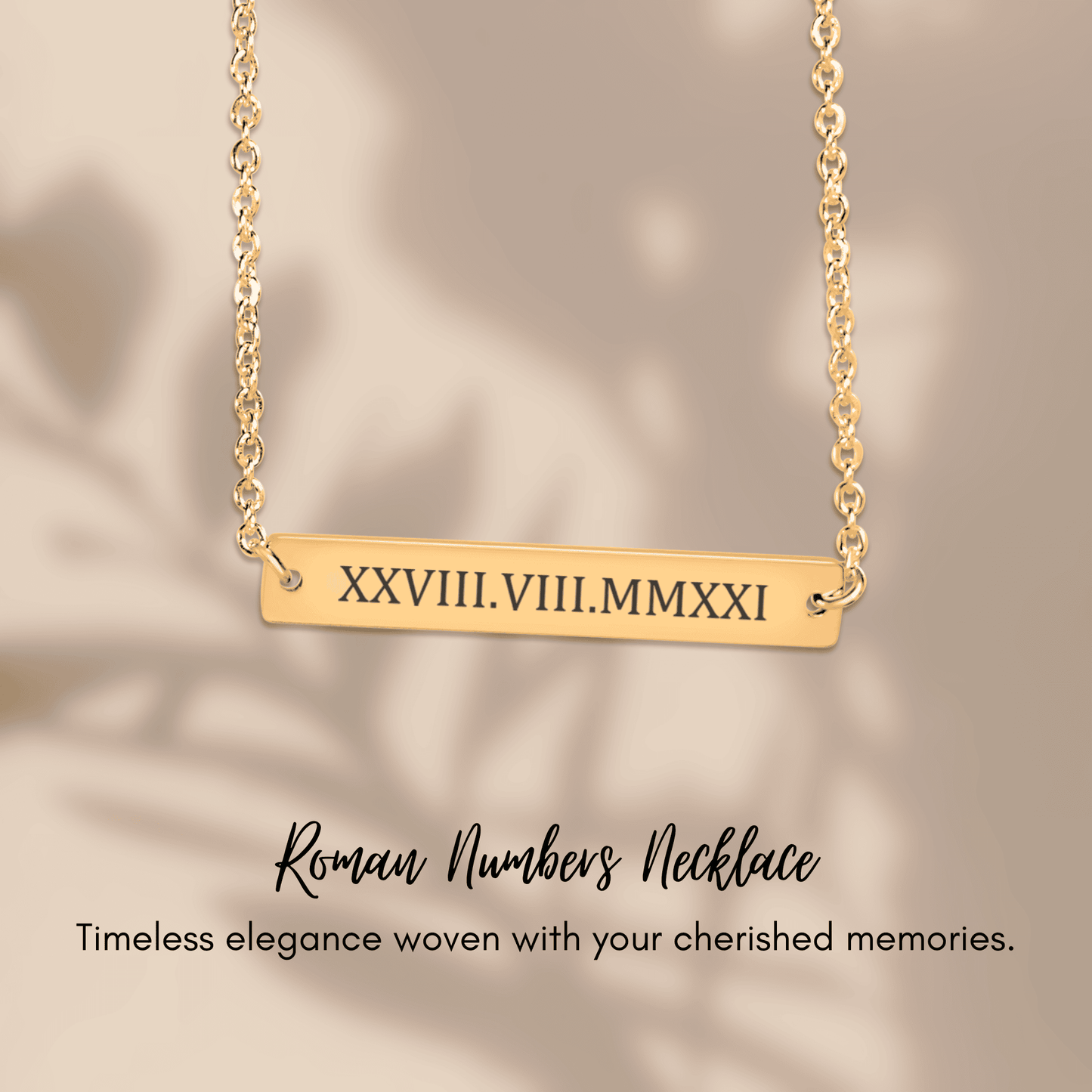 Personalized Roman Numeral Bar Necklace – Custom Date Engraved Horizontal Bar Pendant Gift for Her