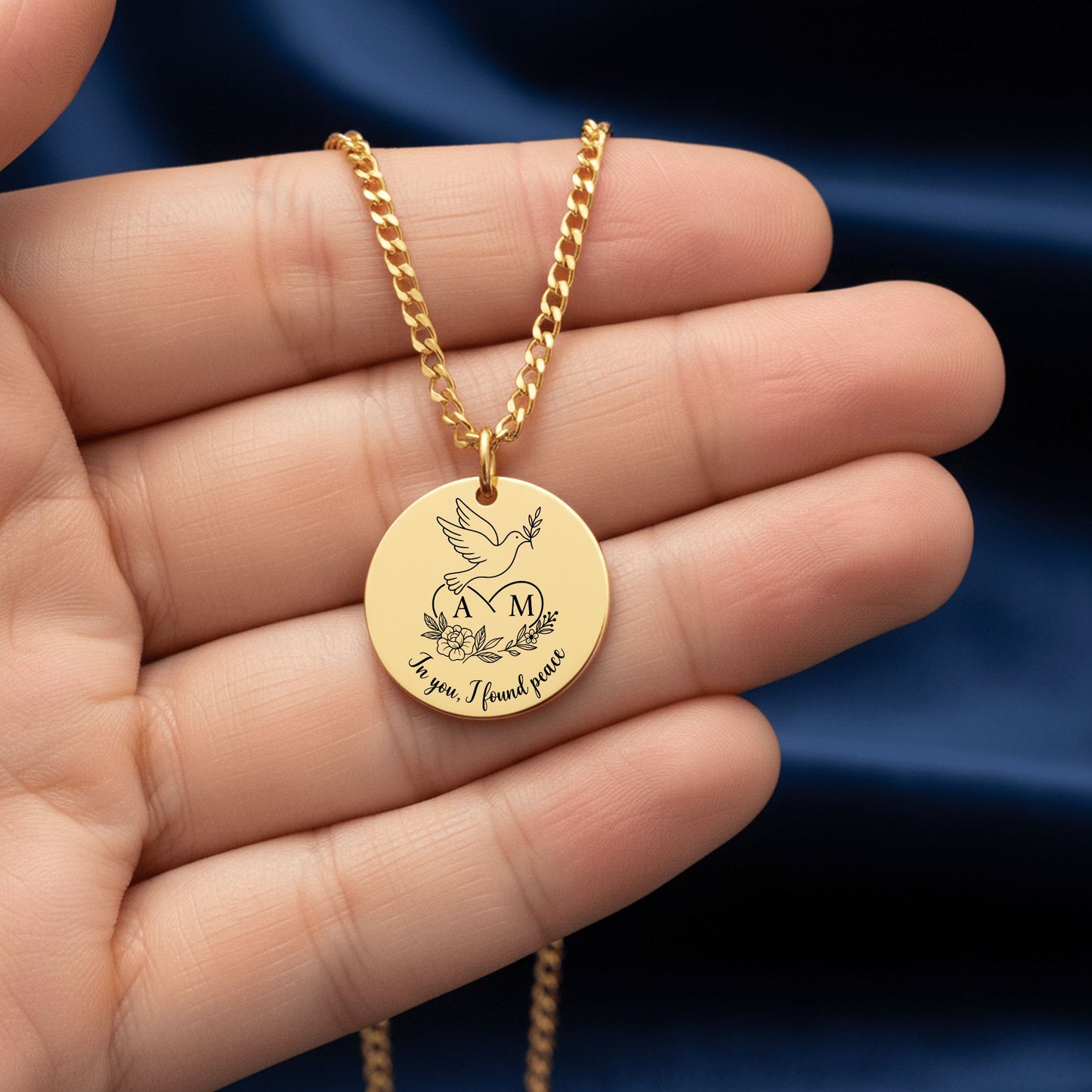 Personalized Cuban Coin Necklace with Initials – Custom Engraved Pendant Gift