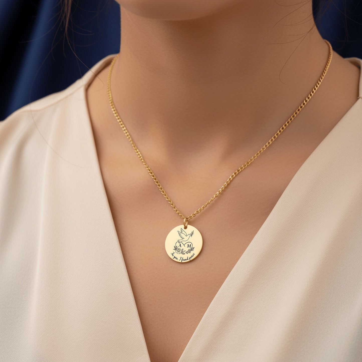 Personalized Cuban Coin Necklace with Initials – Custom Engraved Pendant Gift