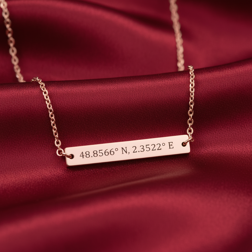 Personalized Coordinate Number Horizontal Bar Necklace – Custom Latitude Longitude Location Jewelry Gift