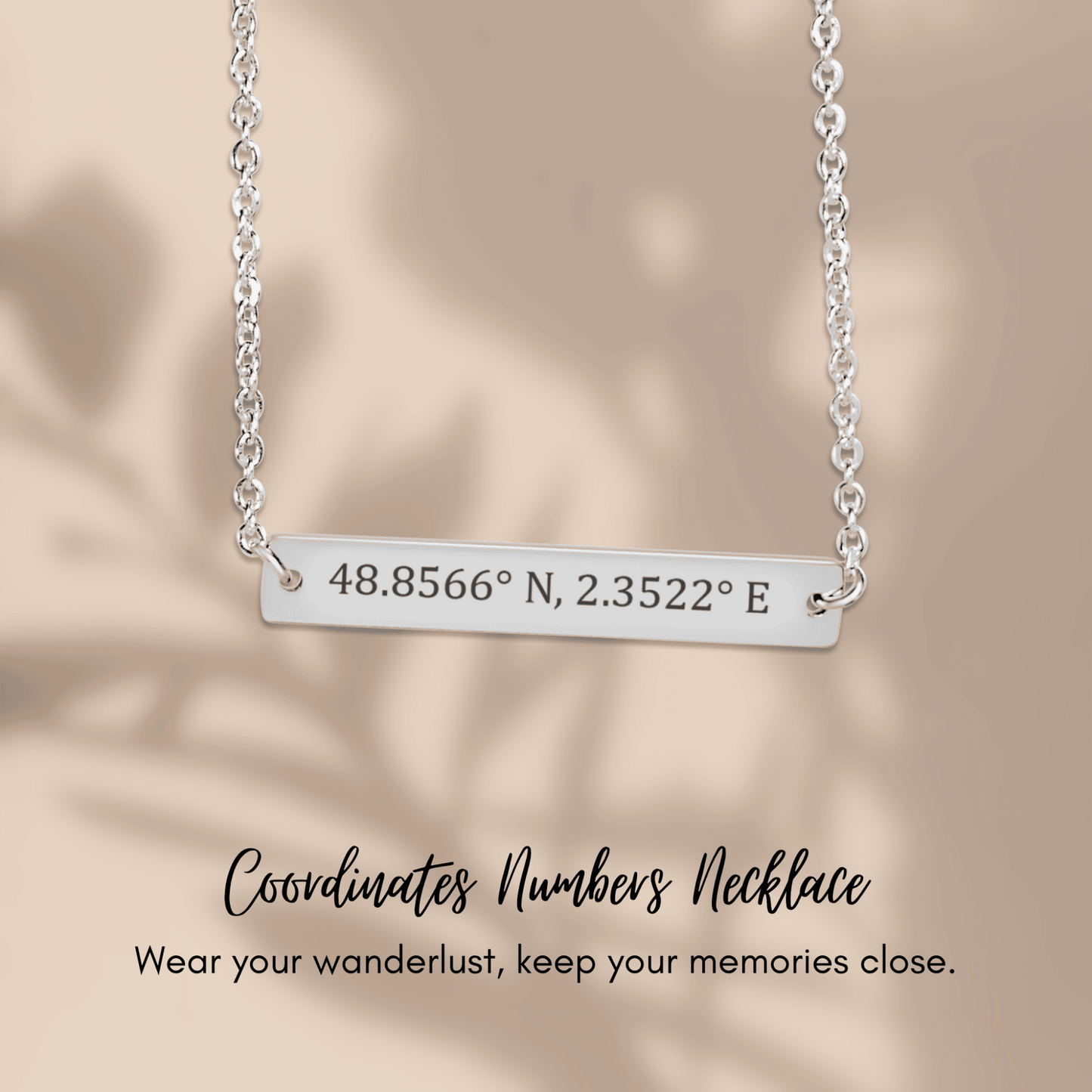 Personalized Coordinate Number Horizontal Bar Necklace – Custom Latitude Longitude Location Jewelry Gift