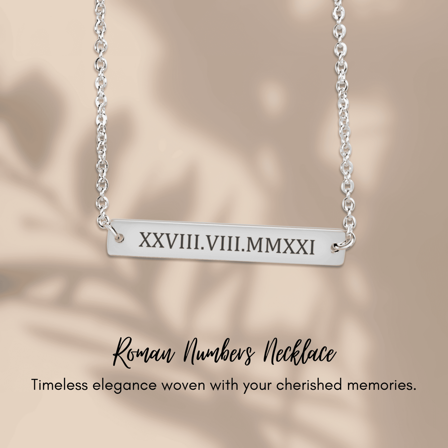 Personalized Roman Numeral Bar Necklace – Custom Date Engraved Horizontal Bar Pendant Gift for Her