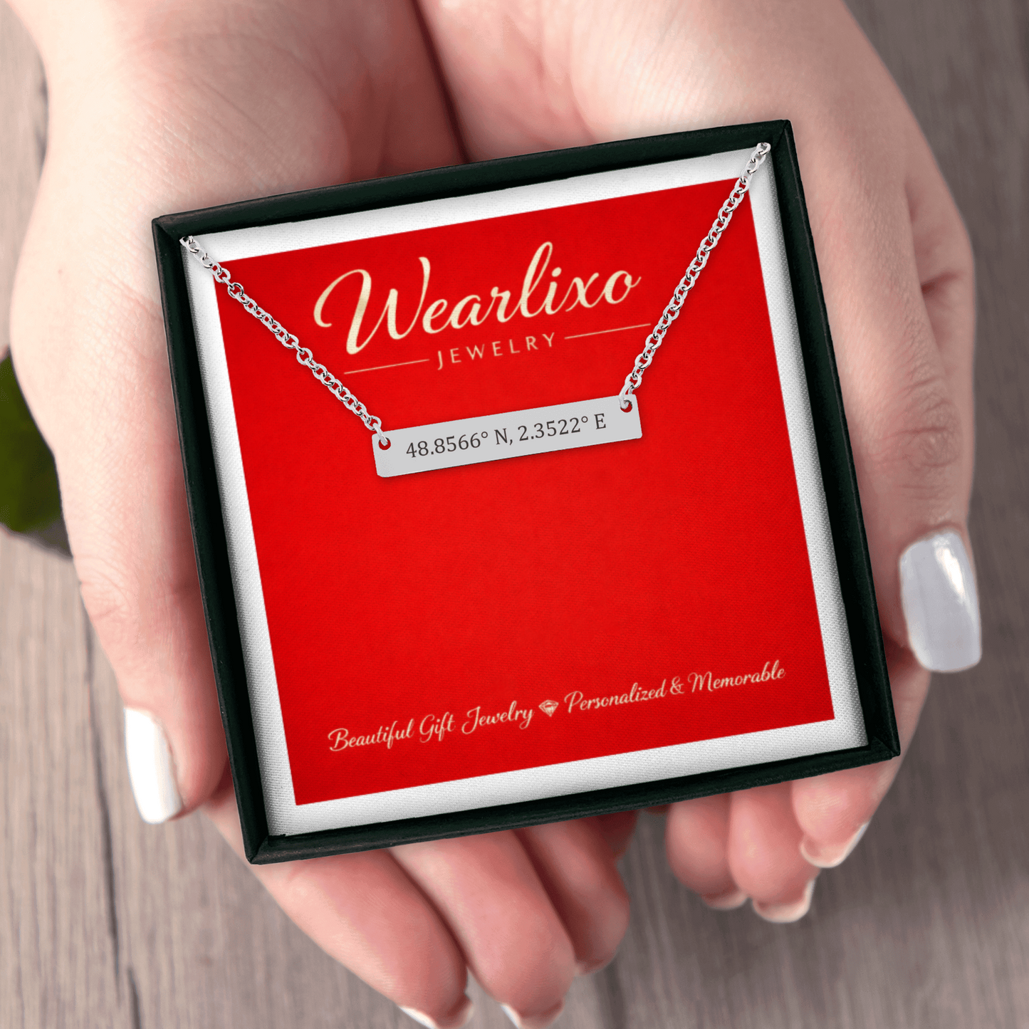 Personalized Coordinate Number Horizontal Bar Necklace – Custom Latitude Longitude Location Jewelry Gift
