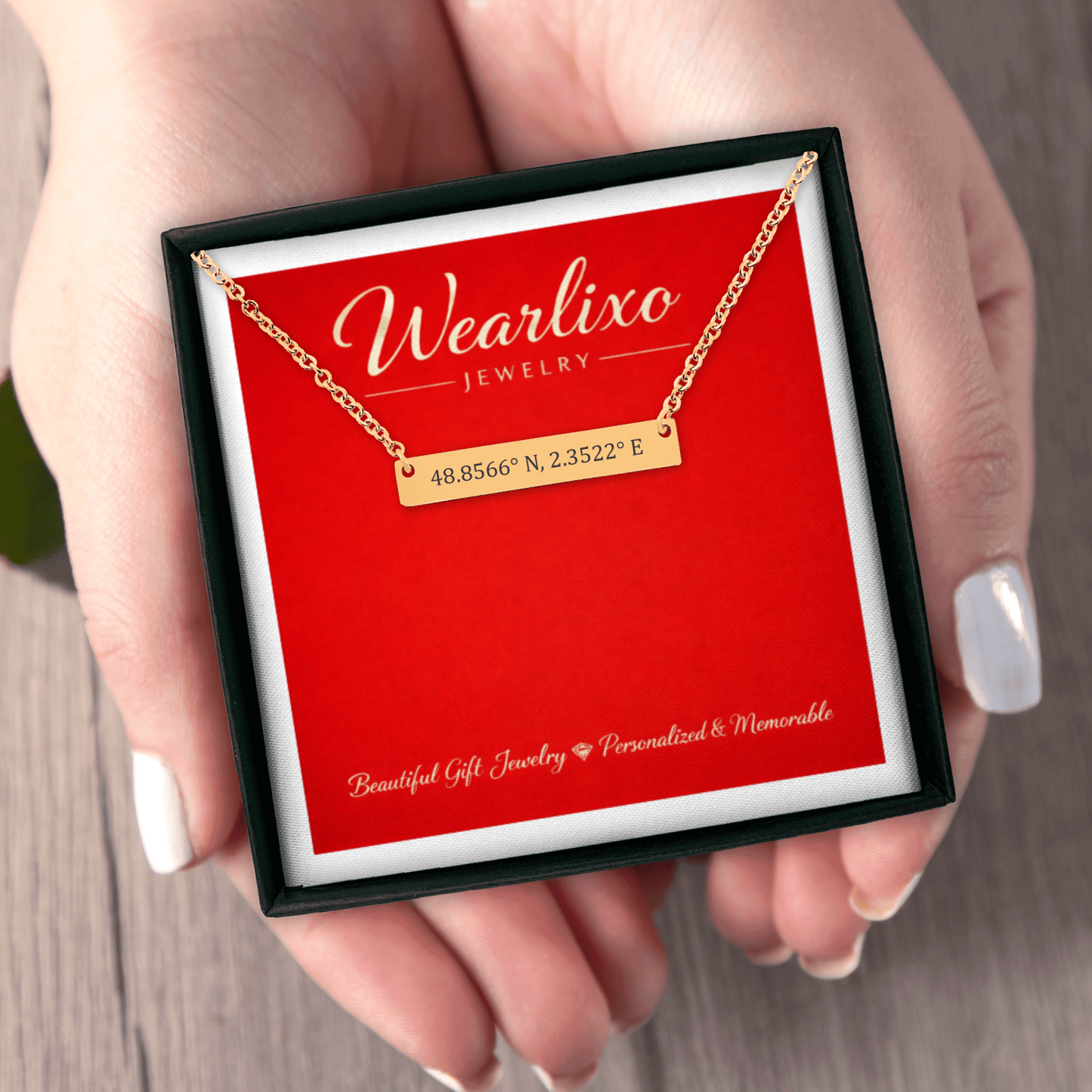 Personalized Coordinate Number Horizontal Bar Necklace – Custom Latitude Longitude Location Jewelry Gift