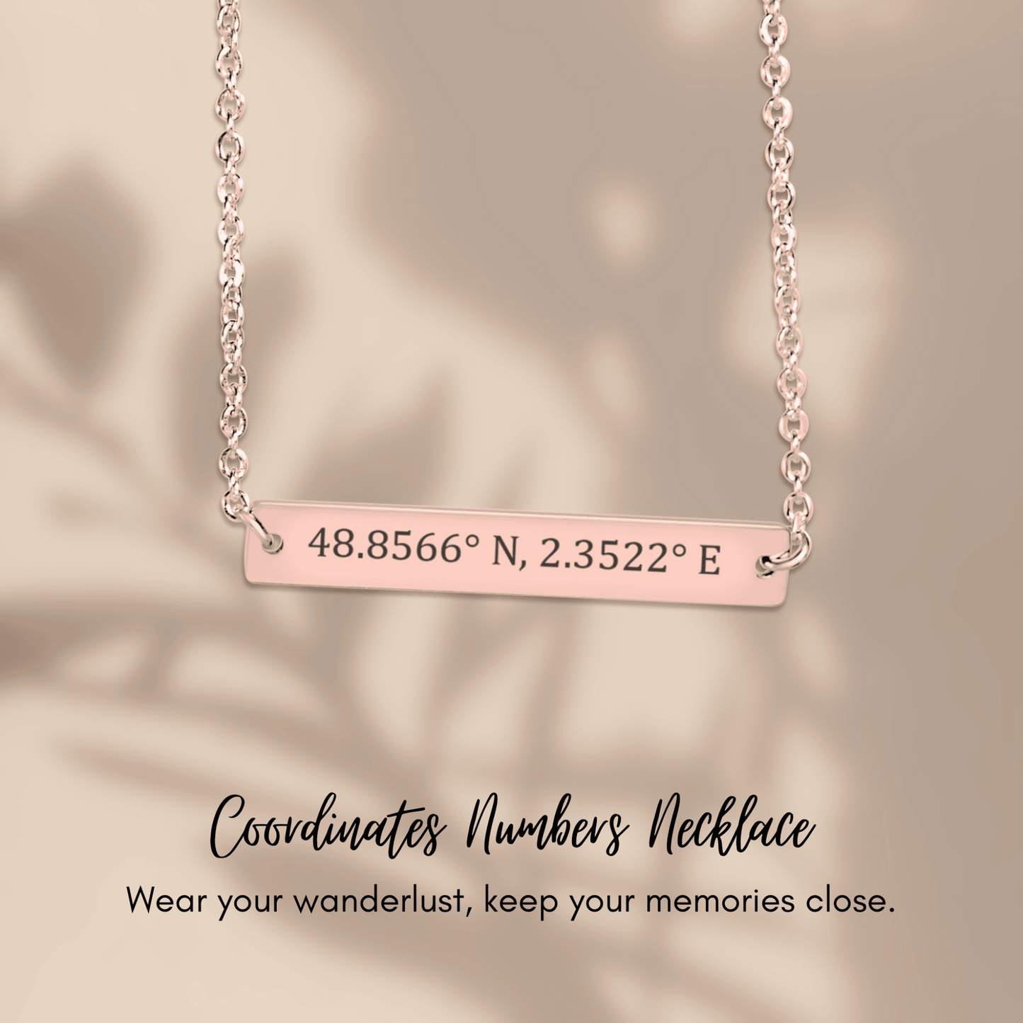 Personalized Coordinate Number Horizontal Bar Necklace – Custom Latitude Longitude Location Jewelry Gift