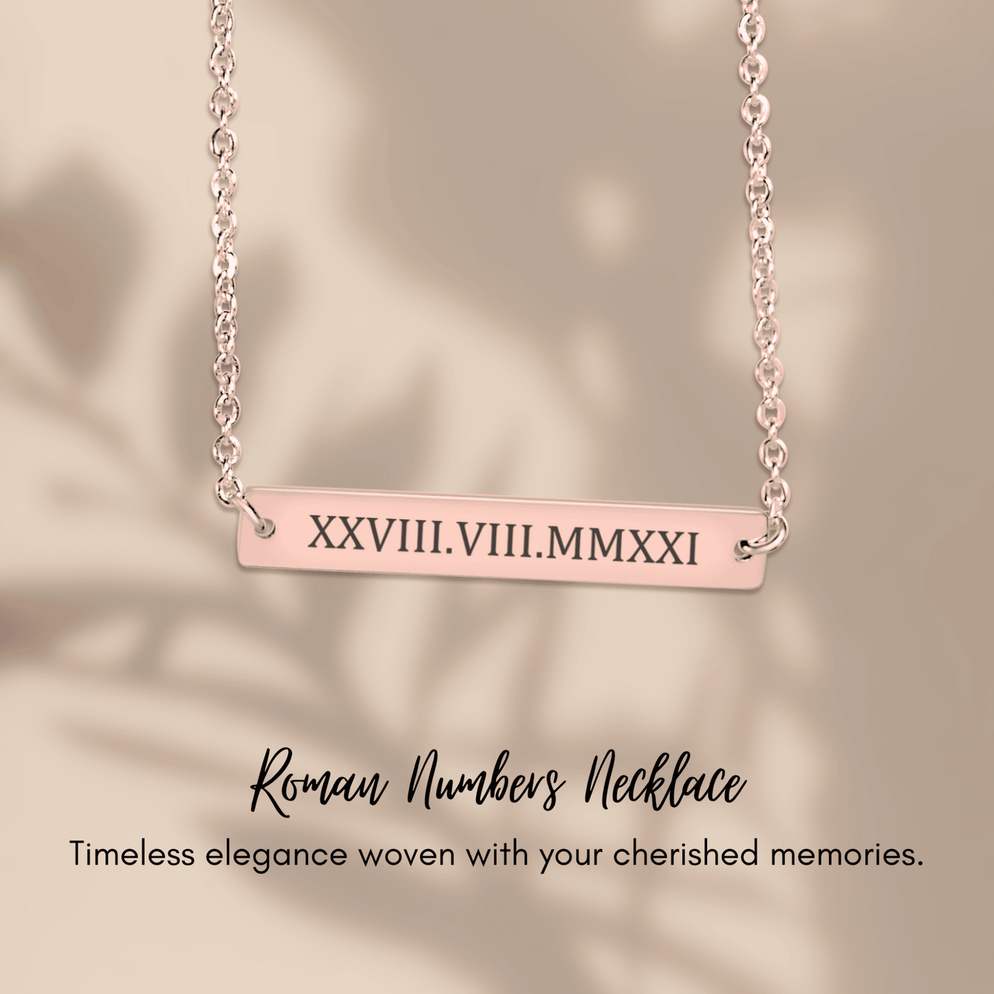 Personalized Roman Numeral Bar Necklace – Custom Date Engraved Horizontal Bar Pendant Gift for Her